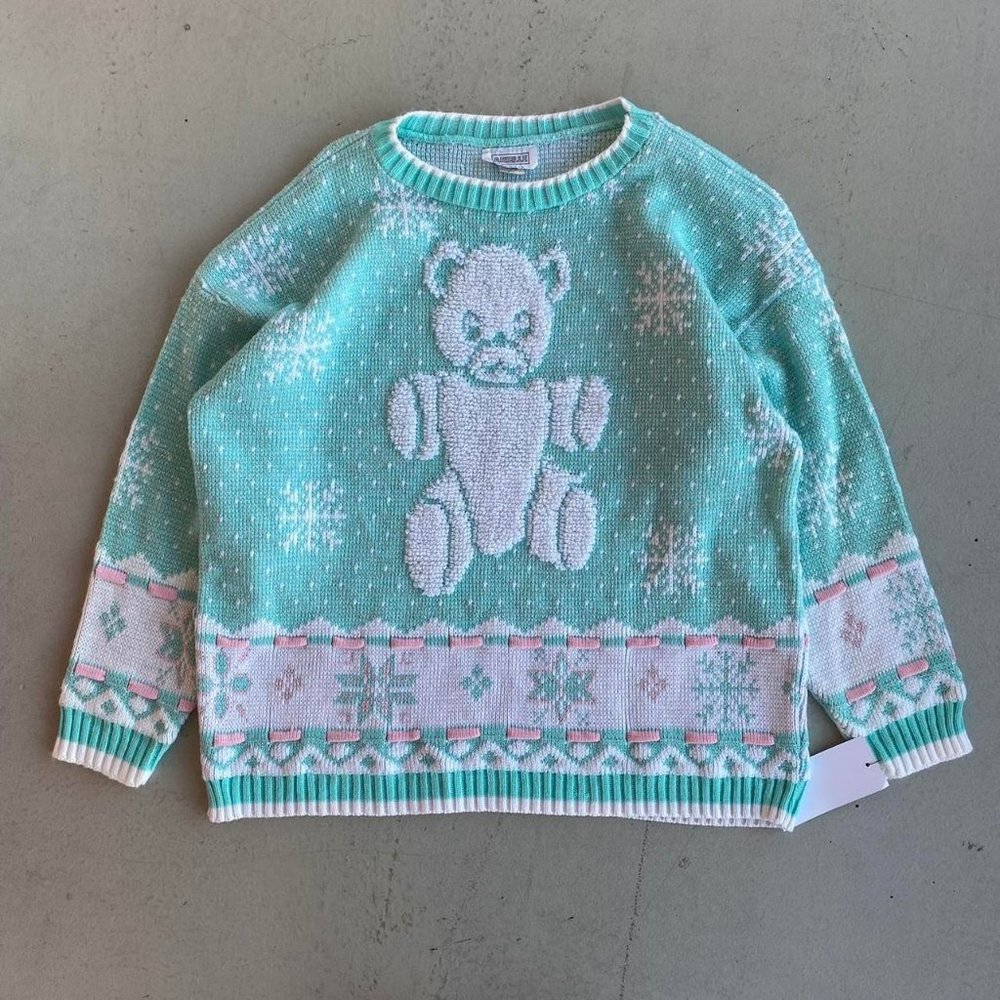 Vintage Teddy Bear Light Blue/Pink Knit